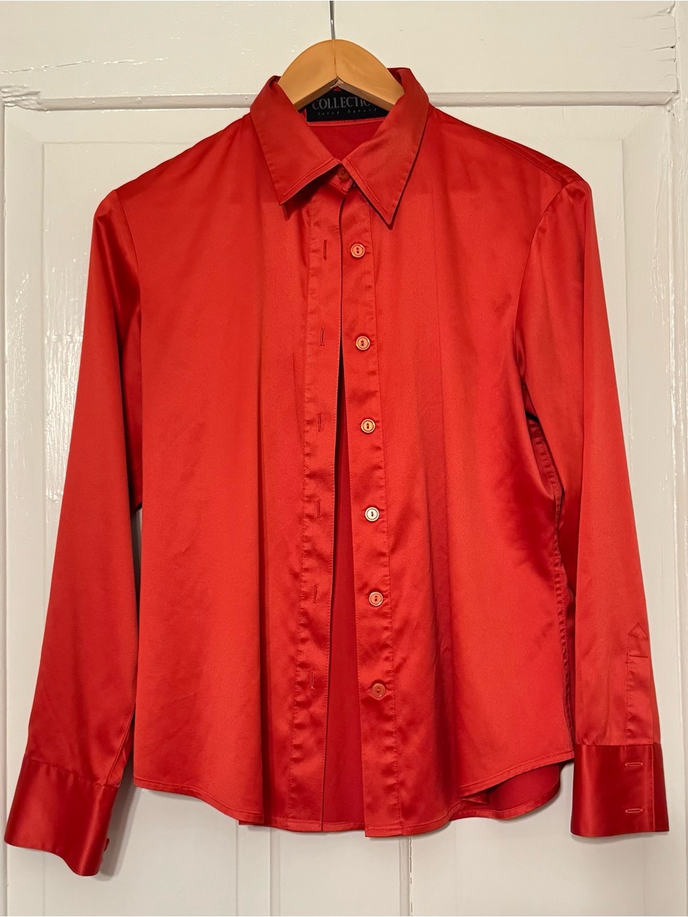 Harve Benard Red Satin Button-Front Blouse